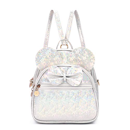 KL928 Girls Mini Backpack Bowknot Polka Dot Cute Small Daypacks Convertible Shoulder Bag Purse for Women Shiny White