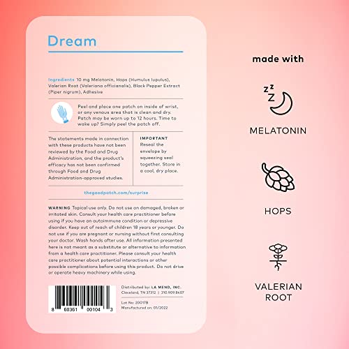 The Good Patch Plant Powered Sleep Support - Sustained Release Dream Patch With Melatonin, Hops, Valerian Root (8 Total Patches) #TOP1