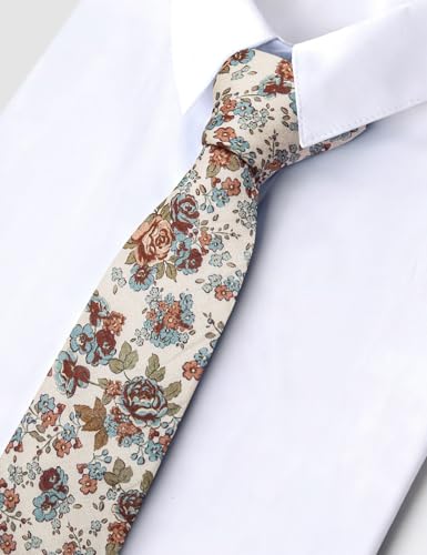 Image of Barry.Wang 100% Cotton Floral Ties for Men 63 inch Extra Long Necktie Clip