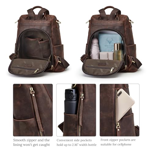 S-ZONE Leather Backpack Purses for Women Antitheft Soft Rucksack Ladies Shoulder Bag Medium