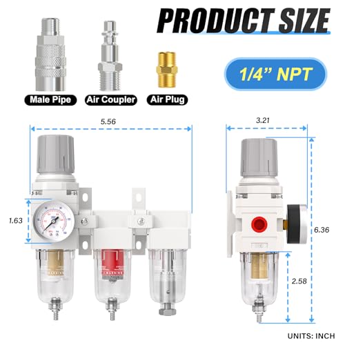 MEANLIN 1/4" NPT 3 Stage Aluminium Air Drying System with 150PSI Gauge, Coalescing Filter, Particulate Filter, Desiccant Dryer and Air Regulator, Manual Drain For Plasma Cutter and Paint Spray by MEANLIN MEASURE - Used condition - Image 2