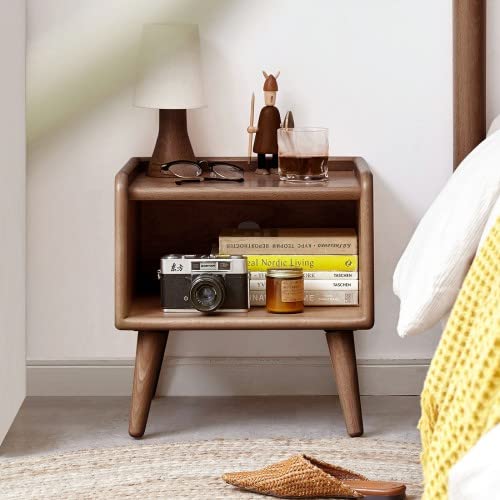 Bamskov 100% Solid Beech Wood End Table With Open Storage, Mid Century Modern Nightstand, Practical Small Side Table For Bedroom, Dormitory #TOP1