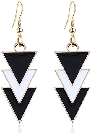 MIGUO STORE Boho Unique Fashion Personality Black White Triangle Drop Oil Dangle Drop Earrings Elegant Geometry Charm Drop Earrings for Women Girls (Black White Triangle Drop Oil)