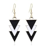 MIGUO STORE Boho Unique Fashion Personality Black White Triangle Drop Oil Dangle Drop Earrings Elega