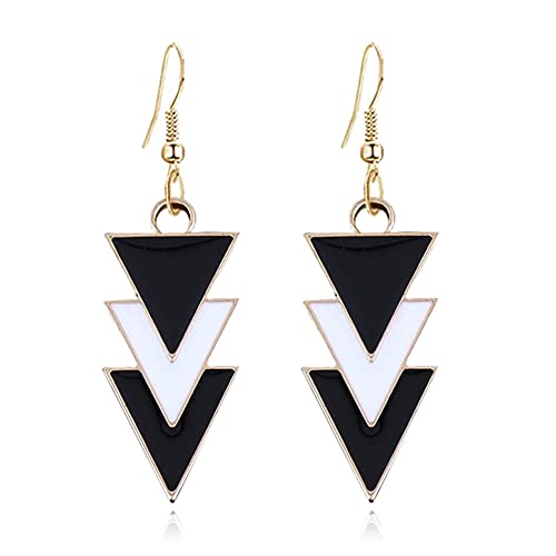 Miguo Store Boho Unique Fashion Personality Black White Triangle Drop Oil Dangle Drop Earrings Elegant Geometry Charm Drop Earrings For Women Girls (Black White Triangle Drop Oil) #TOP1