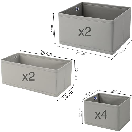 Image of Skrill Non-Woven 8-Piece Foldable Cloth Storage Box Set | Cube Baskets, Bins & Dividers for Closet & Dresser Drawer Organization - Grey, Clothing