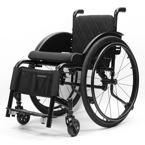 大人向けの軽量スポーツ車椅子、取り外し可能な車椅子、輸送車椅子、すべての地形車椅子、アンチティッパー付きの自己採用マニュアルチェア(Size:43cm/16.9in,Color:Black)