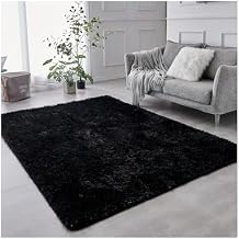 Soft Long Plush Living Room Area Rug, Non-Slip Non-Shedding Carpets for Bedroom Machine Washable Rug for Living Room, Bedroom, Bedside, Home Black 40x60cm