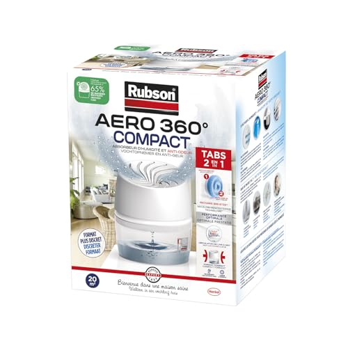 Rubson – Aero 360° Absorbeur d'humidité Compact (1 appareil + 1 recharge de 450 g) – Déshumidificateur d'air anti-odeur – Absorbeur anti-humidité & condensation