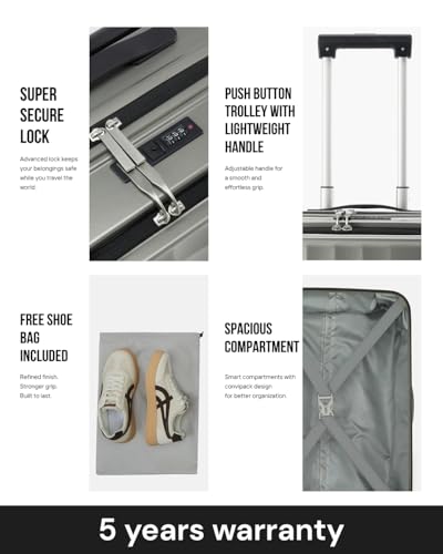 Image of SNITCH Rubik Laptop Cabin Size Silver Polycarbonate Hard Travel Suitcase - Trolley Bag Small & Luggage with 8 Wheels, Premium Lock, Laptop Compartment & Free Shoe Bag