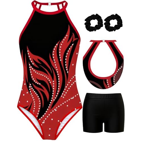 MOLLDAN Gymnastics Leotard for Girls Halter Neck Biketard Unitard Tumbling Activewear for Kids,No Diamond