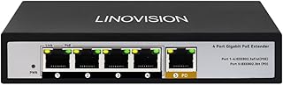LINOVISION 4 Port Gigabit POE Extender with 60W POE Input, IEEE802.3af/at POE Switch, 1 in 4 Out POE Repeater, Surge Protection, POE Splitter to 4 POE Devices Like IP Cameras, IP Phone, Wireless AP