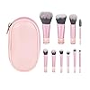 Kit Mini Pincéis de Maquiagem Premium 10 Peças Travel Size com Nécessaire – Cerdas Macias para Base, Blush, Pó, Sombras e Corretivo – Portátil e Multifuncional - (Rosa)