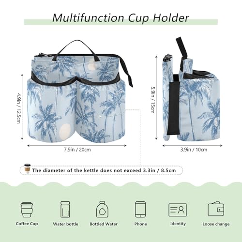 Image of Luggage Cup Holder for Suitcases Free Hands Suitcase Cup Holder Travel Luggage Drink Holder Portable Luggage Cup Caddy Bag Carrier with Handle Light Blue Palm Trees and Sun