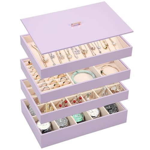 Voova stackable jewelry organizer trays with lid