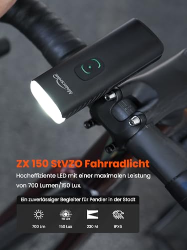 Magicshine ZX150 | LED Fahrradlicht 150 Lux | StVZO zugelassenes, akkubetriebenes Vorderlicht mit 2 Leuchtmodi | 230 m Leuchtweite… – Ansicht 2