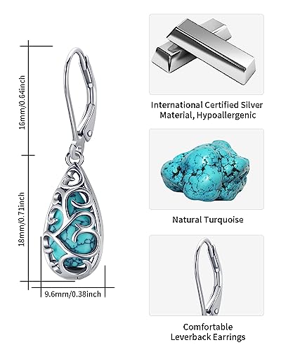 Bdl Filigree Genuine Turquoise Teardrop Leverback Earrings Sterling Silver Dangle Drop Jewelry For Women #TOP4