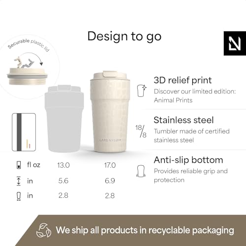 Image of LARS NYSOM Thermo Coffee Mug to go 17oz | Travel Mug 0.5 Liter with Insulation | Silicone grip base | Leak Proof Stainless Steel Tumbler for Coffee and Tea on the Go (Beige, 17oz)