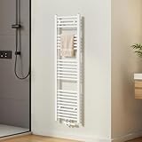 EMKE Radiador de Baño 120 x 40 cm, Toallero de Agua Caliente con Conexión Central, Calienta Toallas de Pared, Blanco, 427W,Toallero Baño,Instalación Sencilla