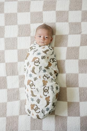 Image of Mebie Baby Outlaw Cowboy Muslin Swaddle, Modern and Neutral Blanket for Baby Girl or Boy, 0-3 Month, Comfy Wrap