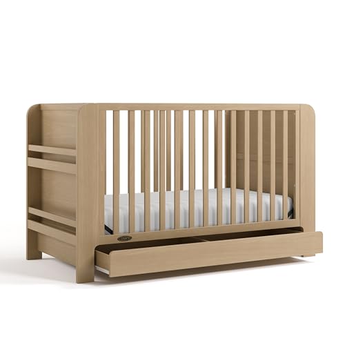 Image of Graco Read-with-Me 4-in-1 Convertible Crib with Drawer - GREENGUARD Gold Certified Converts to Toddler Bed, Daybed, and Functional Bookshelves (Driftwood)