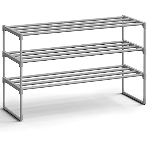 SONGMICS Shoe Rack, 3-Tier Shoe Organizer, Metal Storage Shelf