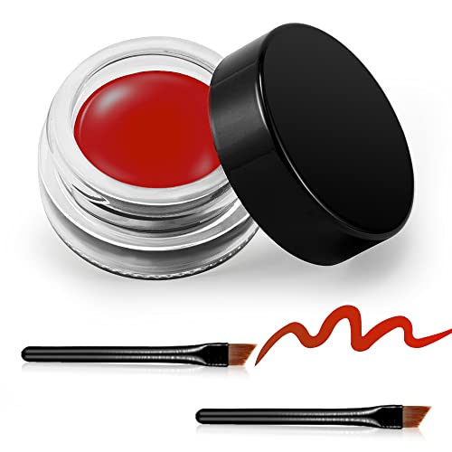 Erinde Red Gel Eyeliner, Waterproof Long Lasting Cream Eyeliner Gel Pot, High-Intensity Pigments Smudge-Proof Eye Liner Makeup, Water-Resistant Eyeliner With 2Pcs Brushes 12# Red #TOP11