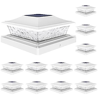 VOLISUN Solar Post Cap Lights Outdoor 4x4/6x6 Wooden/Vinyl Fence Cap Lights for Patio/Garden,Warm White with 2 Lighting Modes Waterproof,ABS Shell Lens White (12 Pack)
