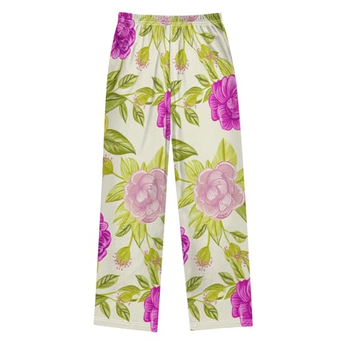 J JOYSAY Camellia Foliage Drawing Beige Pajamas Pants Soft Long Pajama Bottoms Lounge Sleep Pants Size S-XL2