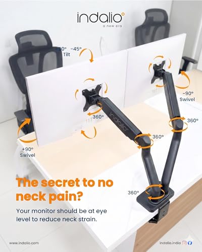 Image of Gas Spring Dual Monitor Arm Desk Mount, Fully Adjustable Heavy Duty Stand, VESA 75x75 100x100, C-Clamp and Grommet Base, Made in India, 2-Year Warranty (Dual Monitor ARM)