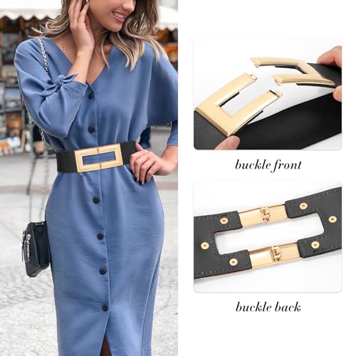 Wide Belts for Women Fashion Elastic Belt for Dresses Vintage Waist Belt Ladies Stretchy Belt Gold Buckle4
