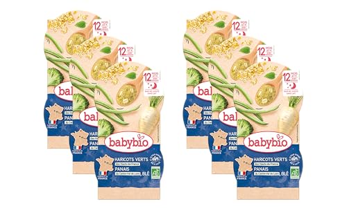 Babybio Bonne Nuit Panais Haricots Verts Blé bio 12+ mois lot de 6x2x200g