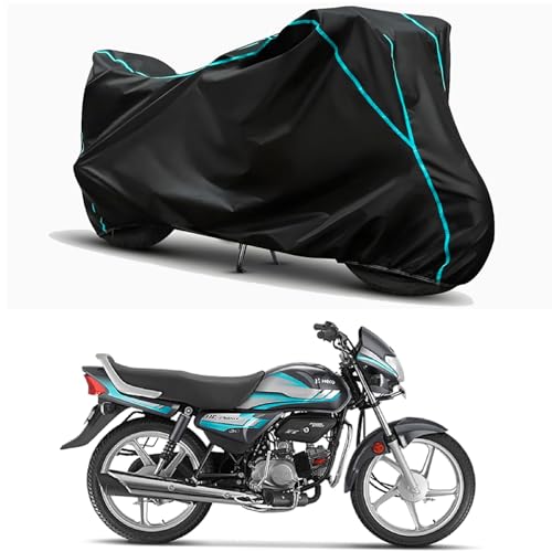 Image of Waterproof Bike Body Cover Compatible for | Hero HF Deluxe Self | Taffeta Fabric, Sky Piping Design, Bottom Elastic Fit | Dustproof, Sun UV & Rain Protection for All Weather.