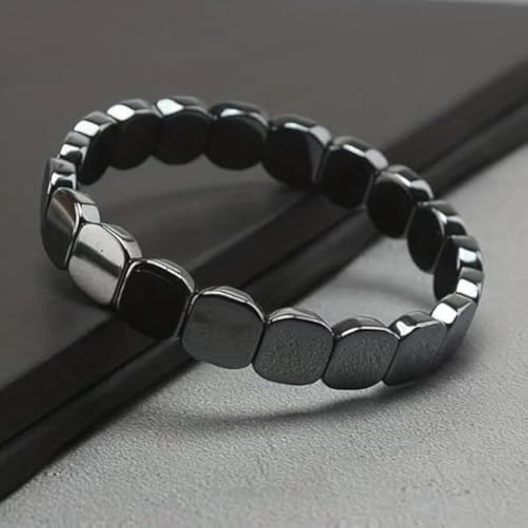 Hematite Bracelet for Men, Natural Stone Stretch Beaded