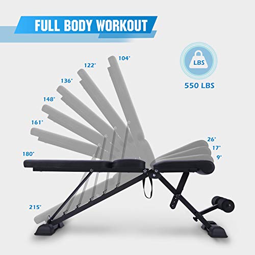 FLYBIRD Adjustable Weight Bench, Foldale Workout Bench Incline Bench for Home Gym Strength Training - Waist Pad New Version