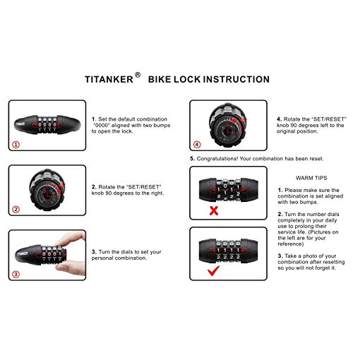 Titanker Bike Lock Cable, 6 Feet Bike Cable Lock Basic