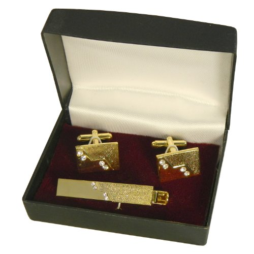 indischerbasar.de - Epingle à cravatte Boutons de manchette Coffret Cadeau 'Apollon' Plaqué or Strass Bijoux Accessoires de mode Homme