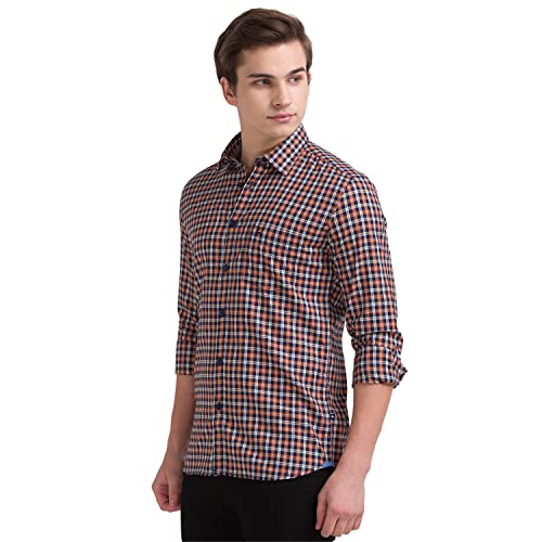Image of Parx Men's Pure Cotton Checks Pattern Slim Fit Semi Cutaway Collar Full Sleeve Casual Shirt