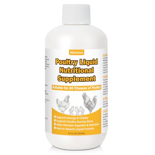 Liquid Poultry Nutritional Supplement for Chickens 8.5 fl oz Energy & Vitamin Support for Weak or Stressed Birds Ideal for Heat Stress & Appetite Mix in Water or Oral Use Dropper Included