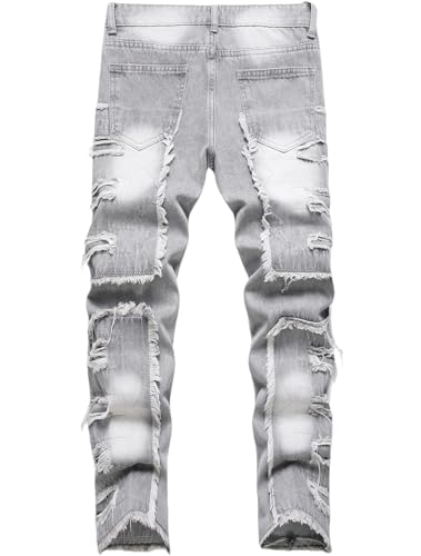 Boy's Stacked Jeans Skinny Fit Ripped Destroyed Distressed Fashion Comfy Denim Jeans Pants2