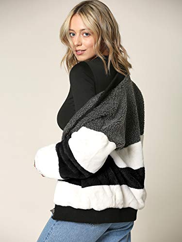 Ll Wjc2154 Women's Long Sleeve Zipper Up Parka Sherpa Faux Mink Fur Shaggy Soft Fuzzy Fleece Jacket S Black #TOP4