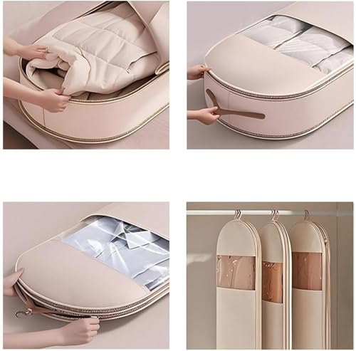 Space Saving Hanging Garment Bag with Self Compression Zipper, Space Saving Hanging Protector, Garment Bags for Hanging Clothes, Coats, Jackets, Down Coat,Shirts (Beige,X-Large)4