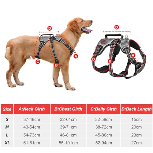 HEELE Arnes para Perros No Escape, Arnes Antitirones Perro Antiescape, Liberación en Cuello, Arnés Totalmente Reflectante con asa Acolchada, Arnés para Perros Grandes y Activos, Negro, XL - imagen 2