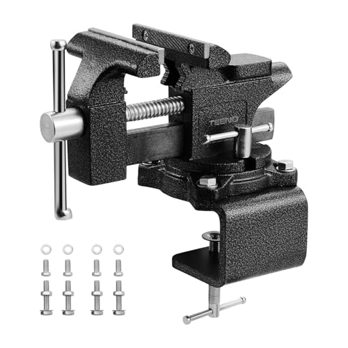 TEENO Largeur de Mâchoire 113 mm Étaux d'Établi Acier moulé, force de serrage de 2000 kg, amovible,Socle d'établi, pivotant et polyvalent