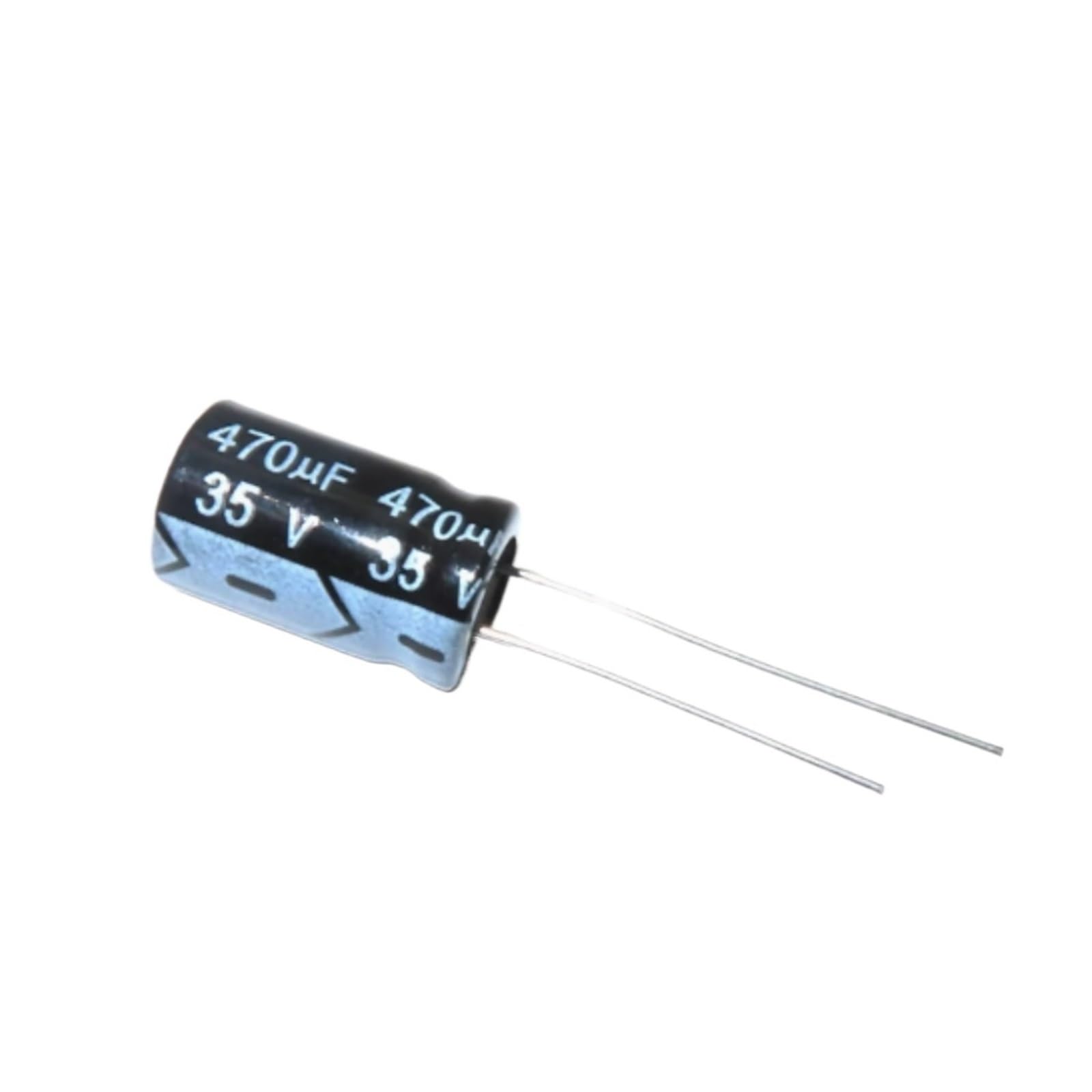 Condensador 35V 470uF de 10x17mm que estabiliza el voltaje y reduce el ruido eléctrico