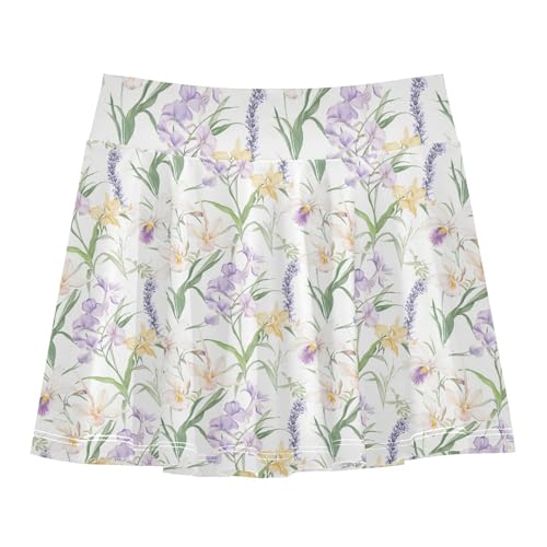 Cute Wildflower Girls Skirts with Built in Shorts Flowy Cheer Skirts with Pockets Girl Skorts