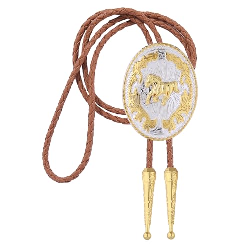 Image of GelConnie Brown Bolo Tie for Men Women Western Ties Mens Gold Bolo Tie Rodeo Cowboy Leather Necktie Cowgirl Tie Wedding