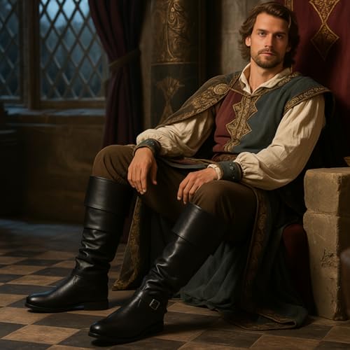 Image of Cutecrop Men's Medieval Pirate Boots Renaissance Costume Boots | Fantasy Cosplay Shoes, Faux Leather, Viking Gothic Leather Shoes