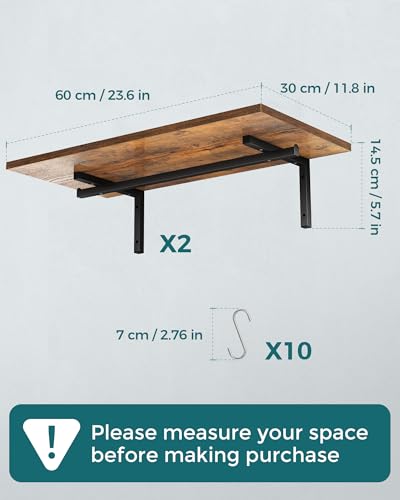 Oropy 2 Pack Wooden 23.6'' Pot Pan Hanging Rack Wall Mounted thumb #3