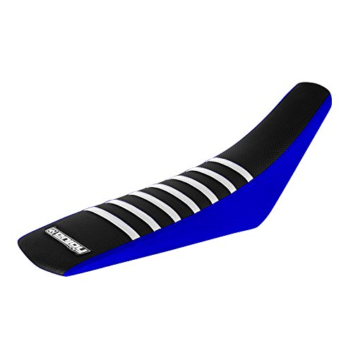 Enjoy Mfg Seat Cover - Compatible Fit for 2000-2007 Yamaha TTR 125 TTR125 - Blue Sides/Black Top/White Ribs #121